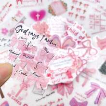 50 张粉色蝴蝶结贴纸，圣经经文图案，PET 透明材质，适用于水瓶、笔记本电脑、行李箱、电脑、剪贴簿、日记本、手机等。 - 彩色 - 查看 7