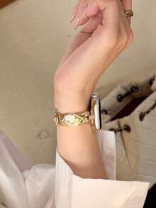 1 dây đeo đồng hồ kim loại tương thích với Apple Watch 38mm 40mm 41mm 42mm 44mm 45mm 49mm 46mm, dây đeo cổ tay bằng thép không gỉ thay thế dành cho nữ, bề mặt sáng bóng, phù hợp với Series 9/8/7/6/5/4/3/2/1 SE - Vàng - Xem 5