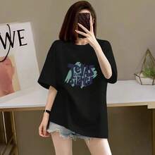 ¡Top de gran  2026!Camiseta de manga corta 100% algodón para mujer, nuevo estilo de verano 2026, corte holgado, estampada, de media manga, de alta gama, estilizadora, top de gran . - Azul marino [100% algodón] - Ver 9