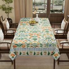 2D Flat, 2D Floral Print Tablecloth - Vibrant Yellow & Green Floral Design, Durable Polyester, Machine-Made, Square Shape, Perfect For Picnics, Camping, Weddings, Parties - 彩色 - 查看 3