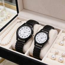 XAPWV Đồng hồ đôi thạch anh tối giản, mặt tròn với chữ số Ả Rập, dây đeo co giãn, món quà lý tưởng cho ngày Valentine và kỷ niệm. - Nhiều màu - Xem 4