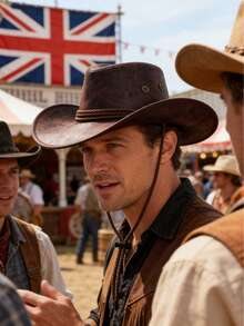 1顶复古纯色PU皮帽，男女通用，西部牛仔帽，配有防风绳，适合返校季、日常户外活动、西部牛仔主题派对、音乐节、夏季、海滩、假日等场合佩戴。 - 彩色 - 查看 3