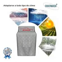 Funda lavadora panel cierre plata impermeable y afelpada para interior y exterior calidad premium durable hasta 6 años compatible con todas las marcas. - Plateado - Ver 4