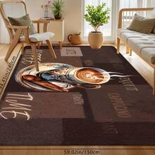 1pc/2pcs/3pcs Soft Kitchen Floor Mat With Coffee Print Design, Machine Washable, Non-Slip, Oil & Water Resistant, Lightweight Polyester Rectangular Rug For Kitchen And Dining Room, Coffee Themed Soft Textured Mat, Coffee Bar Mat - Multicolor - View 10