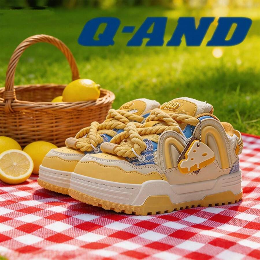 Q-AND Women's Platform Sneakers, Cheese Yellow, Soft And Cushioned Sports Shoes, Breathable Mesh Upper, Versatile Retro Dad Shoes, Waterproof And Slip-Resistant, Wear-Resistant And Height-Boosting Street Style Sports Shoes, An Essential Everyday Fashion Item - 起司黃 - 查看 1