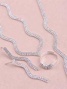 CORUIXI 1 set de bijoux délicats en strass pour femmes, comprenant un collier à vagues dorées, un bracelet, des boucles d'oreilles, une bague. Convient pour la mariée, la demoiselle d'honneur, boule de cristal, cadeau pour les filles - Doré - Voir 10