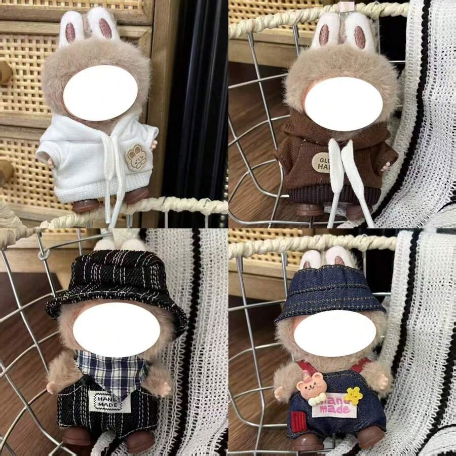 【仅服装】4.0 FOR LABUBU 时尚连帽卫衣和鞋子套装,4.0 迷你 FOR LABUBU 釉面娃娃,FORBUBU 休闲百搭背带裤和鞋子套装 FOR LABUBU(不含娃娃) - 彩色 - 查看 1