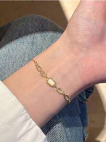 1件奢华优雅猫眼石可调节手链，适合女士日常佩戴，礼品[中心宝石形状随机] - 彩色 - 查看 2