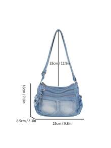 New Casual Chic Soft Jeans Multi-Layer Crossbody Bag With Multiple Pockets, Versatile Commuter Large Capacity Women's Shoulder Bag, Suitable For Work Commuting, Shopping And Traveling. - Màu xanh lam - Xem 9