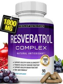 Miriyalyad Resveratrol Supplement 1800 Mg Antioxidant Complex - Highly Potent Natural Trans-Resveratrol Pills For Healthy Aging, Overall Health Support, Immune System, Brain Function, For Men Women, 90 Capsules - 1PCS - 查看 8