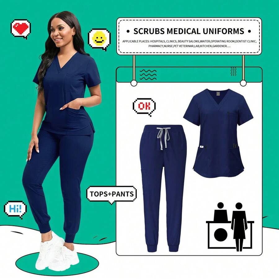 Hot Medical Scrubs Uniforms Doctor And Nurse Uniforms Quick-Dry Dental Clinic Surgery Suits Healthcare Services Nursing Set - 42109-Đen - Xem 1