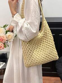 New Minimalist One Shoulder Fashion Handbag For Women - Beige - View 4