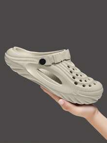 Sandalias casuales de hombre MAOLI de unicolor, con cordones, puntera redonda, sin talón, lados perforados para ventilación, suela gruesa para aumentar la altura, sandalias unisex para parejas para deportes acuáticos al aire libre con soporte de arco - Caqui - Ver 7