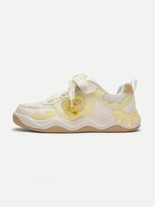 Balabala Girls' Summer Breathable Mesh Casual Sneakers Kids' Lightweight Walking Shoes - White and Yellow - View 2