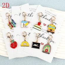 8pcs Elegant & Fashionable School-Themed Keychains With Thank You Card - Minimalist & Personalized Decorations, Cartoon School Elements Bag Charms; Suitable As Back To School Gifts, Teacher's Day Appreciation, Classmate Reunion Souvenirs. Practical And Full Of Campus Memories, Conveying Youth And Sincerity. Gifts For Mother, Father, Graduation, And Teacher - Multicolor - View 1