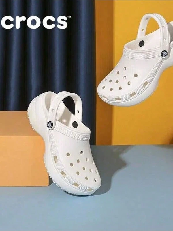Crocs 男女通用沙滩运动镂空拖鞋,Y2K厚底透气凉鞋,夏季防水防滑情侣鞋 - 白色 - 查看 1