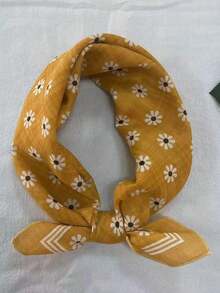1条时尚雏菊印花小方巾，适合春秋季佩戴 - 彩色 - 查看 2