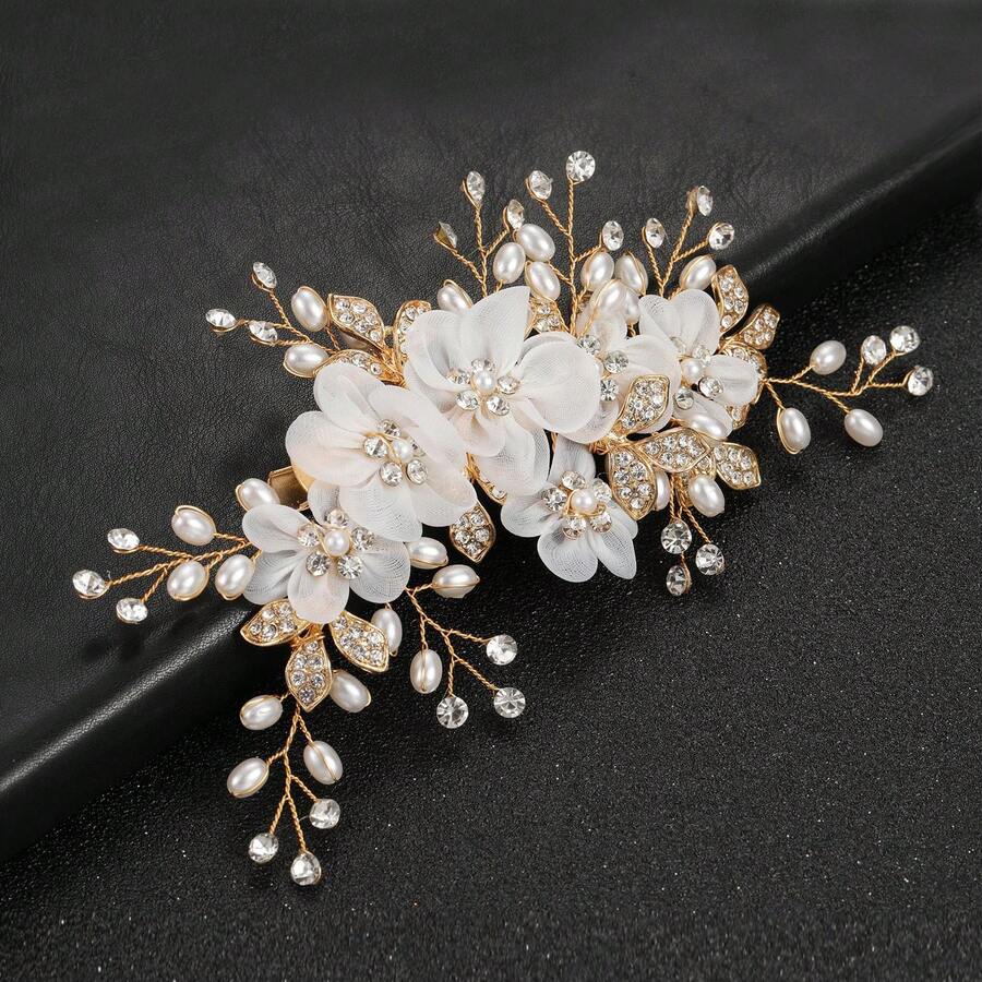 Shiny Rhinestones Side Hair Clip Stable Grip Barrettes DIY Hair Accessory For Party Wedding Styling - 金色 - 查看 1