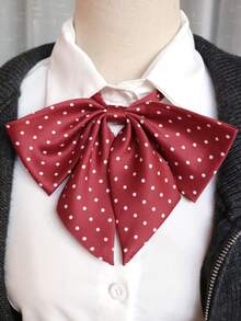 Pink Polka Dot Bow Tie, JK School Style Accessory, Youthful & Versatile Shirt Decor, Graduation Photo Prop - Multicolor - View 6