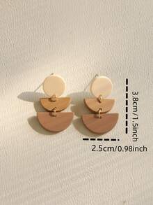 1 Pair Bohemian Style Ombre Brown Half-Circle Acrylic Dangle Earrings, Music Festival Holiday Party Gift For Women - Khaki - View 4