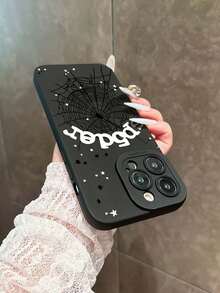 Spider Web & Star Print Pattern Shockproof Phone Case, Suitable Compatible With Apple 16 Pro Max, 14, 13, 12, 11 Pro Max, XS Max, X, XR, 8, 7, 6S, Plus, Mini, Can Be Used As Birthday Gift, Girlfriend, Boyfriend Or Self-Use - Black - View 4