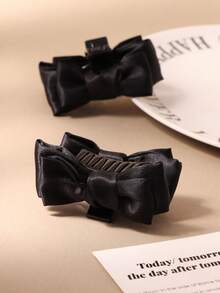 2个黑色优雅蝴蝶结发夹，侧刘海发夹，公主风发饰 - 黑色 - 查看 2