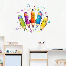 1/3pcs Creative Colored Pencil Pattern Self-Adhesive Wall Sticker, Suitable For Bedroom And Living Room Decor, Refreshing Home Decoration For Spring, Making Your Home And Fashionable - Cartoon - View 4