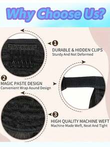 Straight Ponytail Extensions 150% Density Wrap Around Straight Ponytail Human Hair Extensions Ponytail Hairpiece For Women Girls - Natural Black - View 5