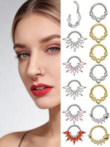 1件装 Cz 鱼骨鼻中隔环不锈钢马眼形 Cz 耳骨环水滴耳廓耳骨穿刺耳环 - 如圖 - 查看 11