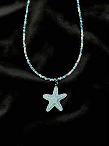 Dây chuyền hình sao biển Dopamine và hạt cườm phong cách kỳ nghỉ hè bên bờ biển, vòng cổ choker đính hạt ngọt ngào và tươi mát dành cho nữ. - sao biển - Xem 6