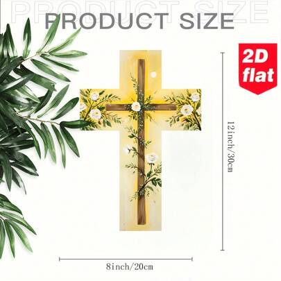 1 pieza de decoración de pared de cruz de madera vintage impresa en 2D de 8X12 pulgadas/20X30 cm, con un diseño plano. Esta conmovedora obra de arte de cruz de madera es perfecta para uso en el hogar