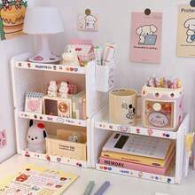 1pc Desktop Pegboard Storage Rack, 2-Tier Desk Organizer Shelf With Pen Holder And Hanging Hook, White Space Saving Organizer For Stationery, Makeup, Books And Small Items - White - View 6