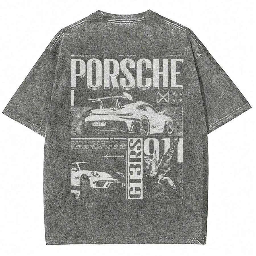 [New Products Arrive With Great Power] 911 GT3RS Unisex Fit Washed T-Shirt Unisex T-Shirts For Summer Outings - Grey - View 1
