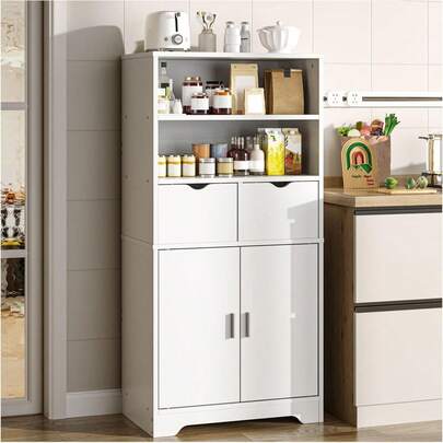 Alacenas para Cocina,Muebles para Cocina Espacio de Almacenamiento de Cinco capas,Alacenas para Despensa,Diseño de Doble Puerta y Doble Cajón,Simple y Elegante,Apto para cocinas(Blanco)