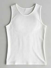 GRDR 男士夏季罗纹休闲简约无袖背心 - 白色 - 查看 7