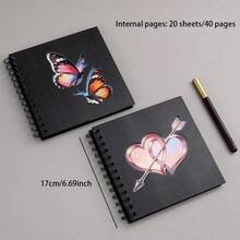 Album ảnh nhỏ 6.69" x 6.69", Sổ lưu niệm hình trái tim bướm rỗng (20 tờ/40 trang), Sổ lưu niệm bằng giấy Kraft có cửa sổ phía trước, Sổ kỷ niệm tự làm trống, Album ảnh mini kỷ niệm ngày cưới, gia đình, cặp đôi, phòng ngủ để tự khoe ảnh. - Màu đen - 6,69 x 6,69 inch - Xem 4
