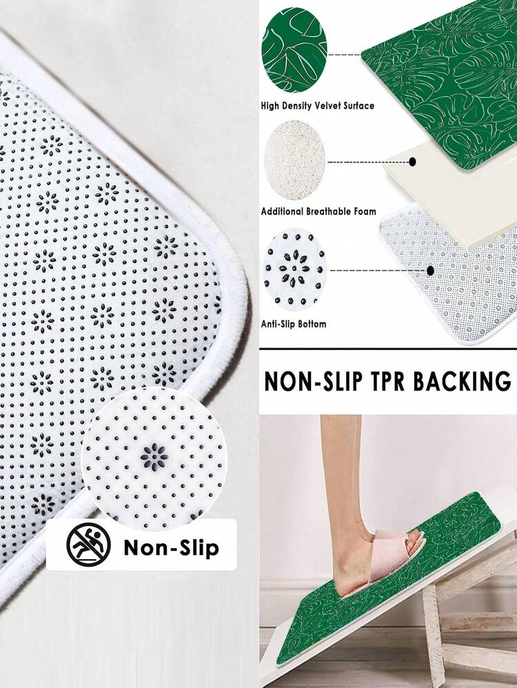 3/5件套绿色植物轮廓浴室地垫套装，热带龟背竹叶图案，柔软吸水防滑耐用浴室配件 - 包括马桶盖套、U型马桶垫、浴室门垫、梳妆台垫、浴缸垫 - 法兰绒+记忆棉+涤纶面料 - 可水洗防霉浴室地垫 - 适用于春季、浴室、客厅、卧室、厨房、洗衣房 - 速干地毯，返校必备，乔迁礼物、生日礼物、母亲节礼物 - 植物 - 查看 4