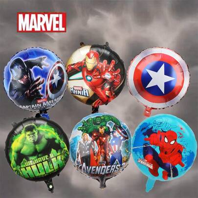 6/12pcs Random Marvel Avengers Themed Aluminum Foil Balloons - Superhero Party Decor, Birthday Celebration, Children's Merchandise, Superhero Party Balloons, Mall Opening Decoration