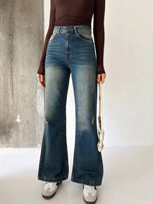 Women High Waist 3 Button Skinny Leg Jeans, Solid Color Pocket Zipper Button - Multicolor - View 1