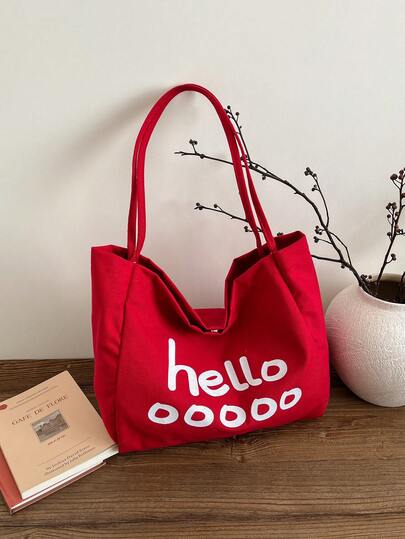 Large Capacity Contrast Color Dopamine Canvas Shoulder Bag, Casual Versatile Tote Bag For Women, Students, Commuting, Travel