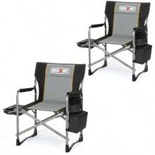 Overmont - Silla de camping ligera de gran tamaño Sillas de directores acolchadas con respaldo portátil con mesa auxiliar y bolsa enfriadora para campamento playa pícnic césped y pesca soporta - NegroGris - Ver 8