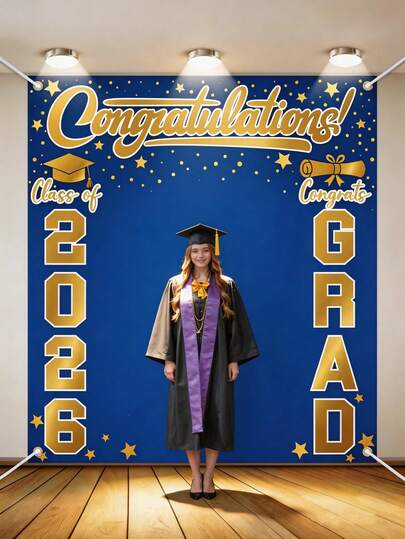 Fondo de felicitaciones de graduación 2026, perfecto para fotografías, adecuado para decorar fiestas de graduación y fotografía, también aplicable para fiestas de cumpleaños