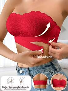 1pc Casual Comfortable Minimalist Women Strapless Bra, Soft Wireless Lift Bra - Red - View 1