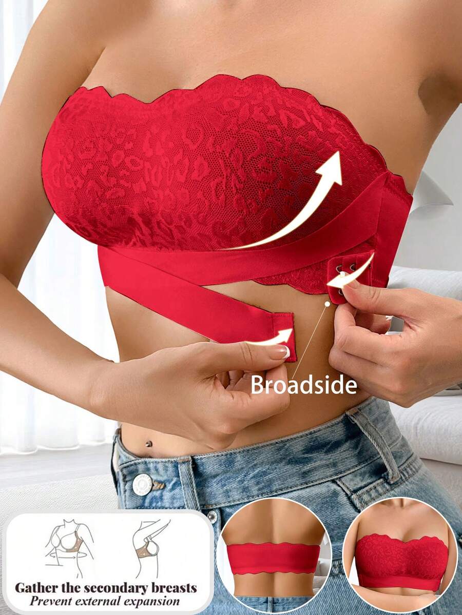 1pc Casual Comfortable Minimalist Women Strapless Bra, Soft Wireless Lift Bra - Red - View 1