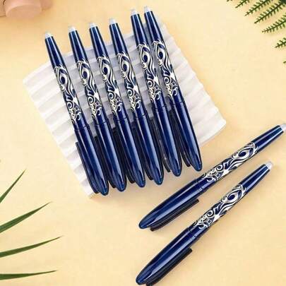 10pcs Erasable Gel Pen With Smooth Writing 0.5mm Tip And Eraser, Suitable For School Supplies, Classroom, Office, School Gifts, Blue