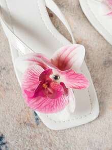 Giày sandal đế bằng da bóng màu trắng họa tiết hoa dành cho nữ, kiểu dáng rộng rãi. - trắng - Xem 6