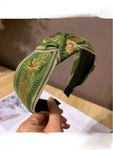 奢华绿色发箍发夹蝴蝶结刺绣复古独特发饰波西米亚风发箍 - 綠色 - 查看 1