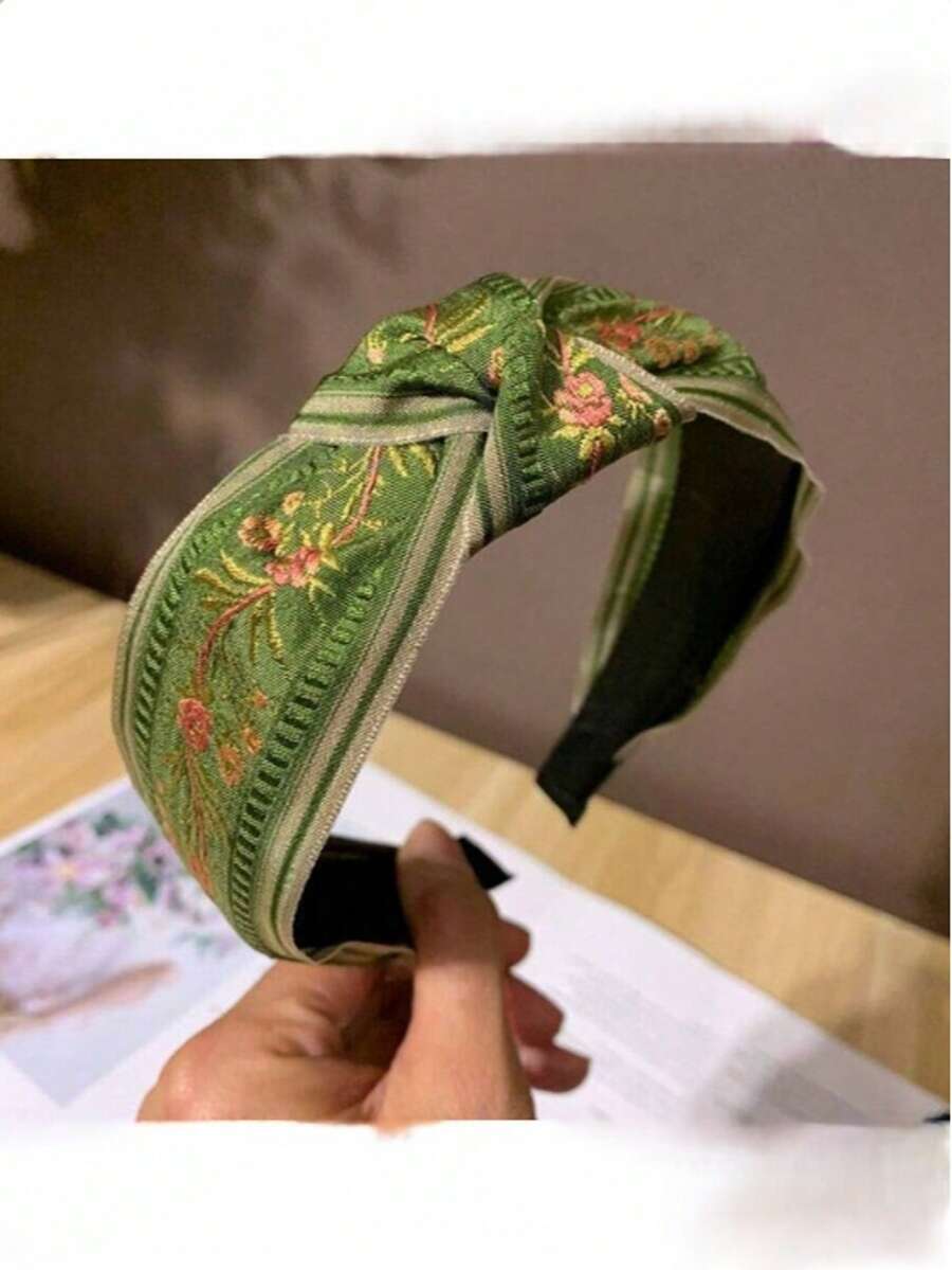 奢华绿色发箍发夹蝴蝶结刺绣复古独特发饰波西米亚风发箍 - 綠色 - 查看 1