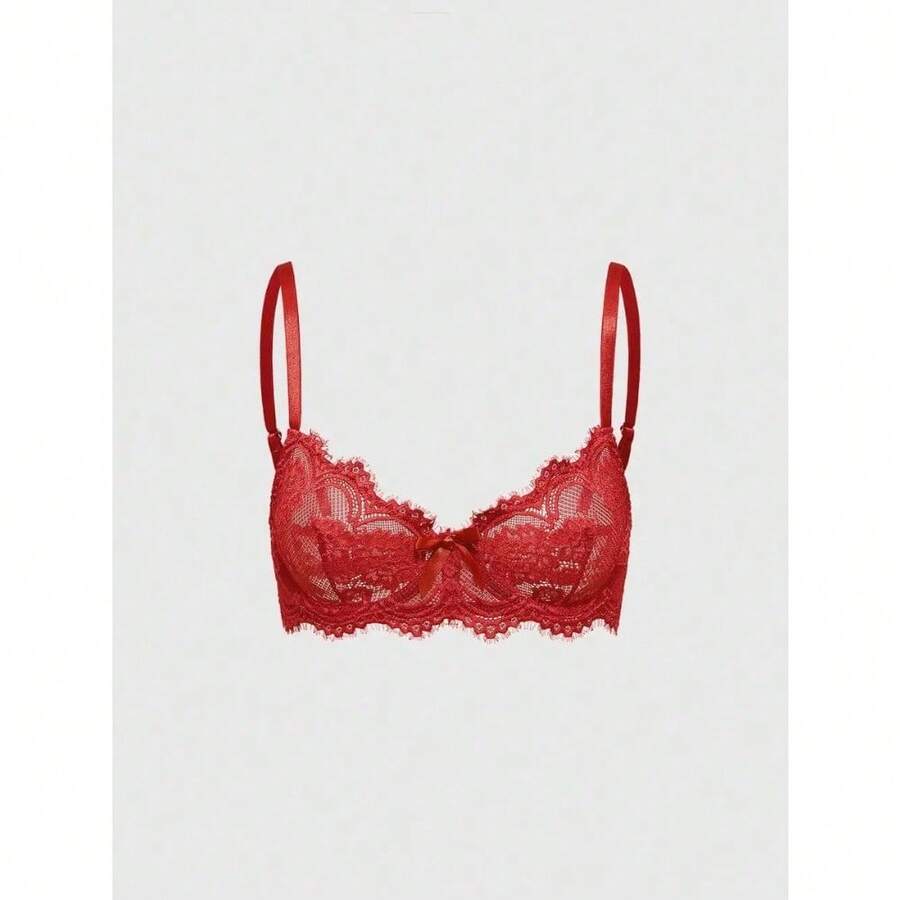 [Free Shipping] Goth Floral Lace Underwire Triangle Cup Bra, For Valentine's Day - Red - View 1