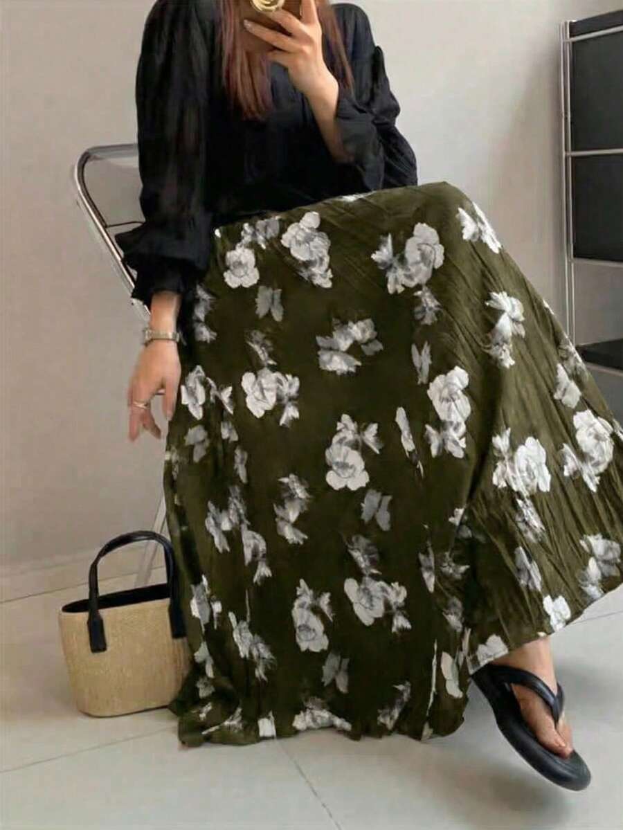 Women's Floral Print Casual Versatile Date & Outing A-Line Skirt Vacation - Green - View 1